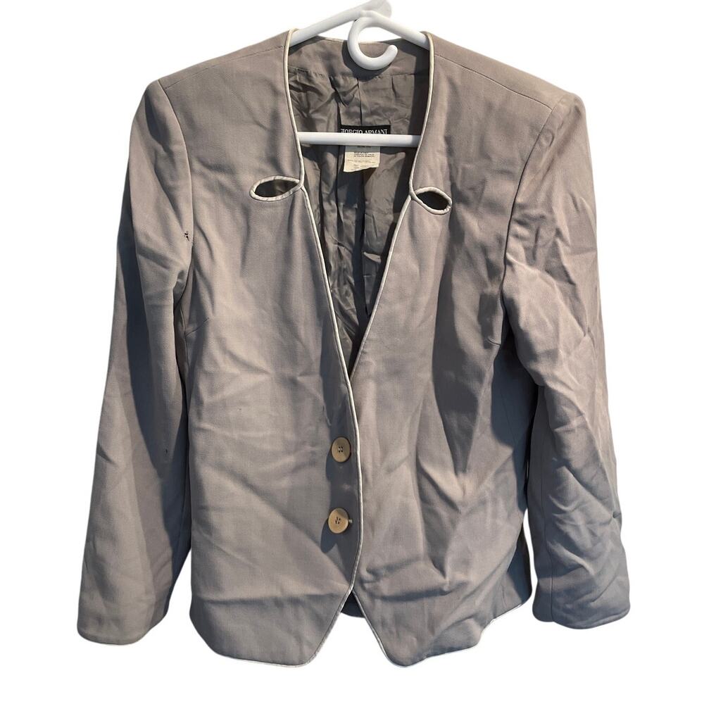 GIORGIO ARMANI Women's Vintage Keyhole Wool Blazer Jacket Size 40 Gray V Neck